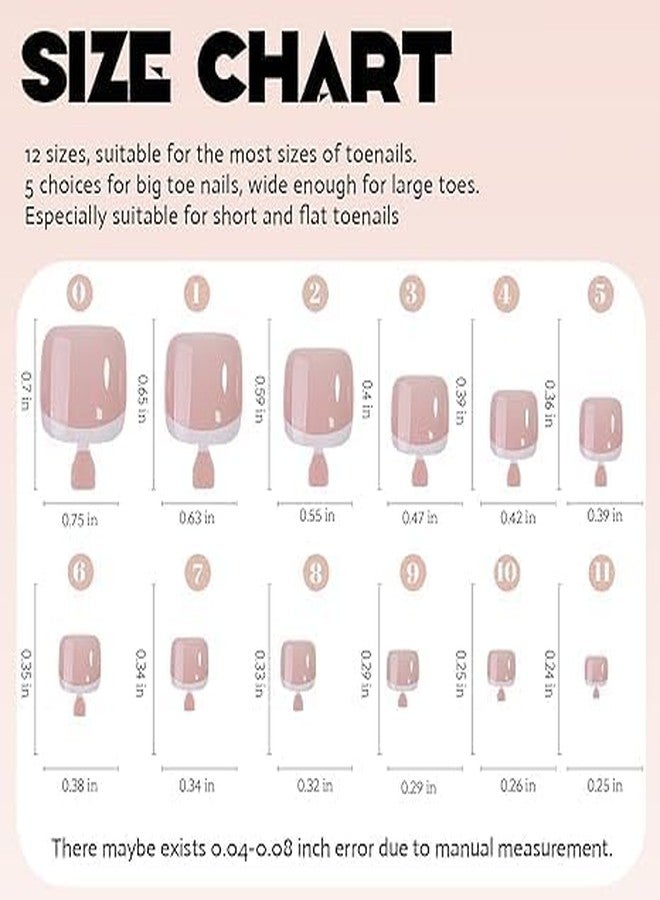 ROKHEVN 240pcs Press On Toenails Short Square Fake Toenails White French Tip False Toenails With Design Full Cover Acrylic Toenail Glossy Glue On Toe Nail for Women Manicure 12 packs - Image 5