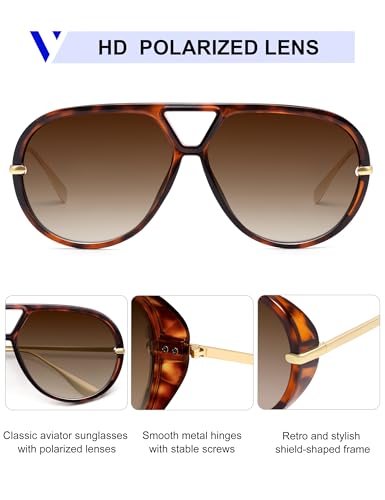 VANLINKER Trendy Polarized Aviator Sunglasses for Women Men Retro Oversized Round Sunglasses Vintage Side Shield Shades VL9798 - Image 4