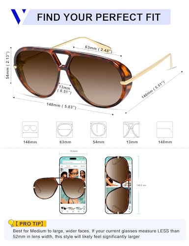 VANLINKER Trendy Polarized Aviator Sunglasses for Women Men Retro Oversized Round Sunglasses Vintage Side Shield Shades VL9798 - Image 5