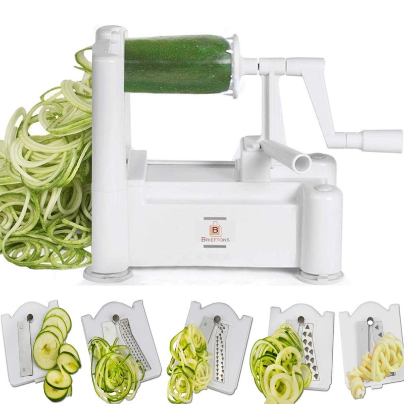 Brieftons Brieftons 5Blade Spiralizer Vegetable Spiral Slicer Best Veggie Pasta Spaghetti Maker With 3 Exclusive Recipe eBooks 100 Lifetime Replacement Warranty 