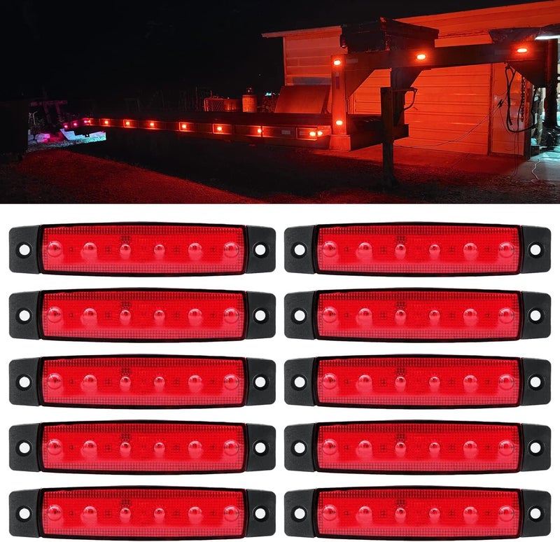 FXC 10x 6 LED Red Clearence Truck Bus Trailer Side Marker Indicators Light Tail Taillight Brake Stop Lamp 12V - Image 1