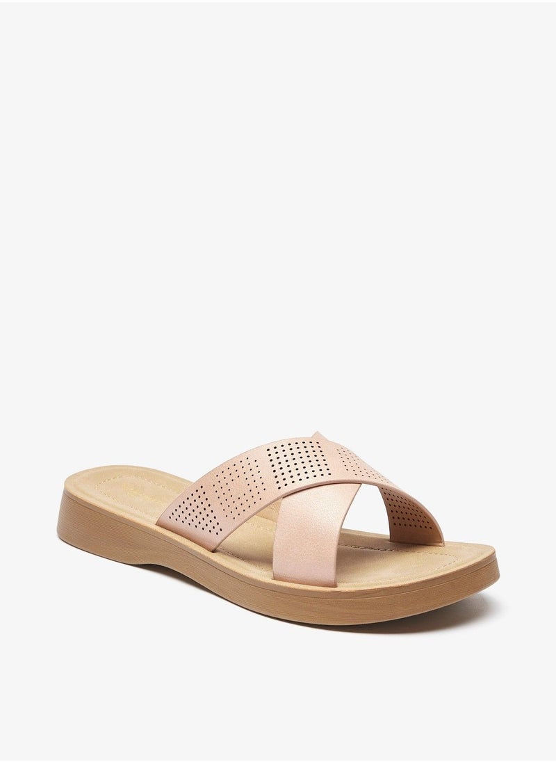 Flora Bella - Perforated Cross Strap Slip On Sandals - Image 1