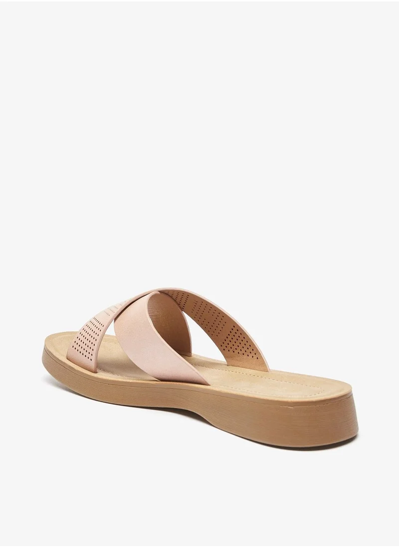 فلورا بيلا Perforated Cross Strap Slip On Sandals