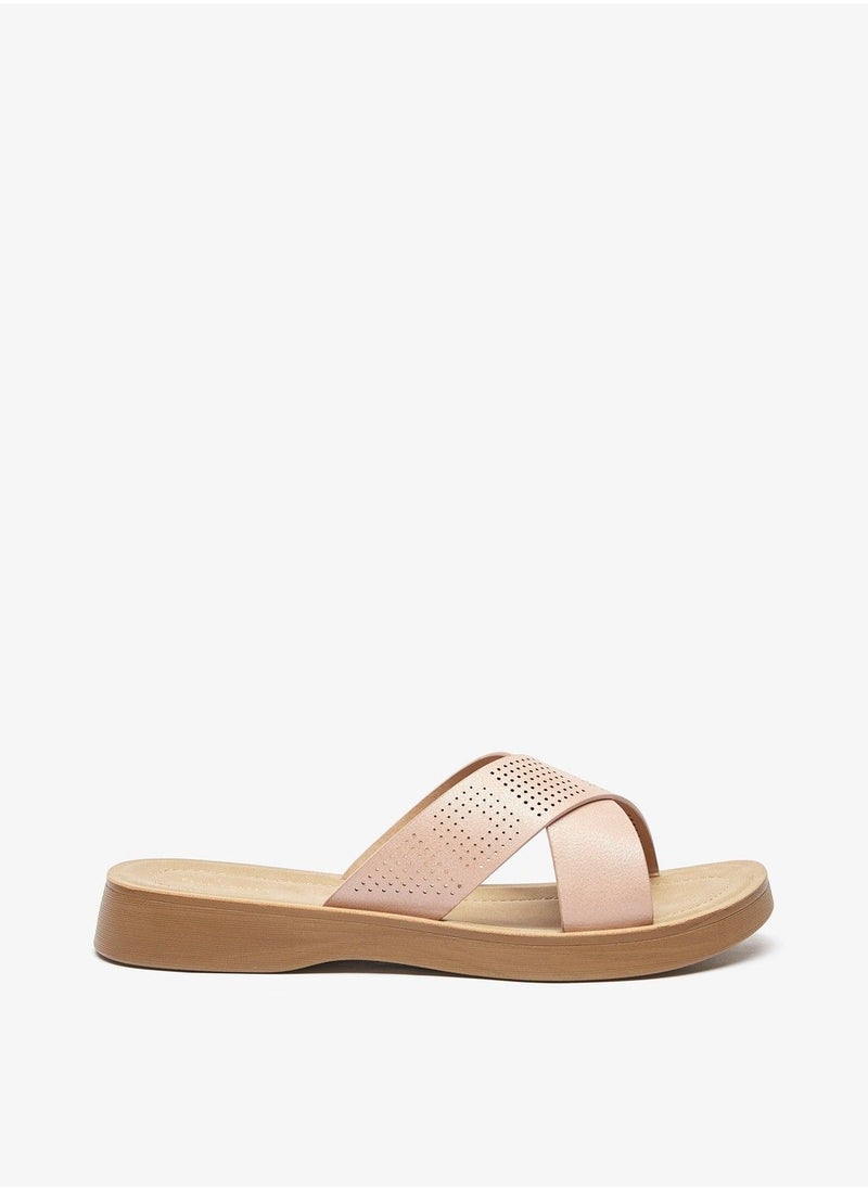 Flora Bella - Perforated Cross Strap Slip On Sandals - Image 1