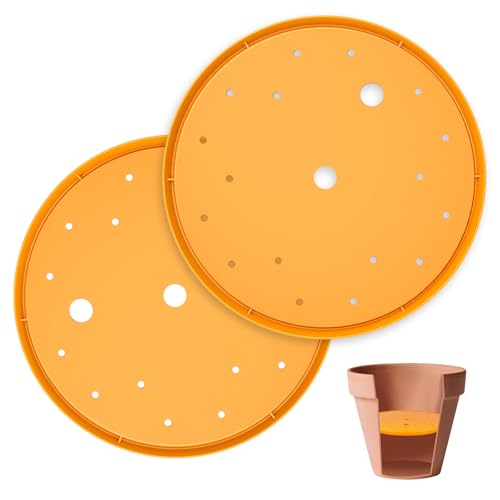 Lettry 2Pcs Round Planter Insert, 13" Orange Planter Insert, Durable Plastic Disk with Drainage Holes for Place Inside Planters to Use Less Potting Soil for Tall Flower Pots Plant Containers (13inch) - Image 1