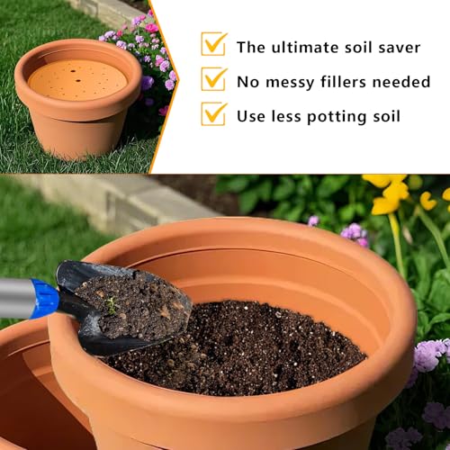 Lettry 2Pcs Round Planter Insert, 13" Orange Planter Insert, Durable Plastic Disk with Drainage Holes for Place Inside Planters to Use Less Potting Soil for Tall Flower Pots Plant Containers (13inch) - Image 2