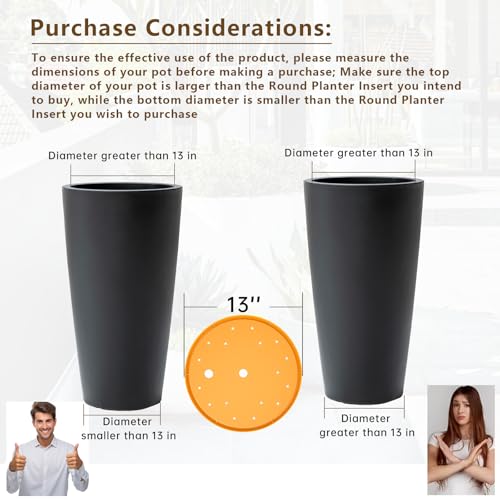 Lettry 2Pcs Round Planter Insert, 13" Orange Planter Insert, Durable Plastic Disk with Drainage Holes for Place Inside Planters to Use Less Potting Soil for Tall Flower Pots Plant Containers (13inch) - Image 3