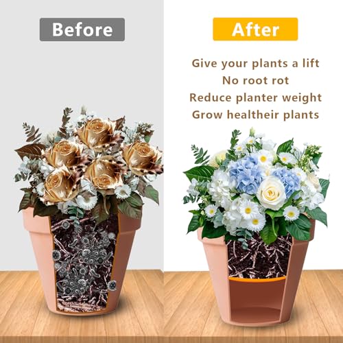 Lettry 2Pcs Round Planter Insert, 13" Orange Planter Insert, Durable Plastic Disk with Drainage Holes for Place Inside Planters to Use Less Potting Soil for Tall Flower Pots Plant Containers (13inch) - Image 4