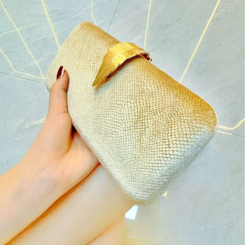 Velvet Evening Clutch Bag Bridal Banquet Purse Gold - Image 3
