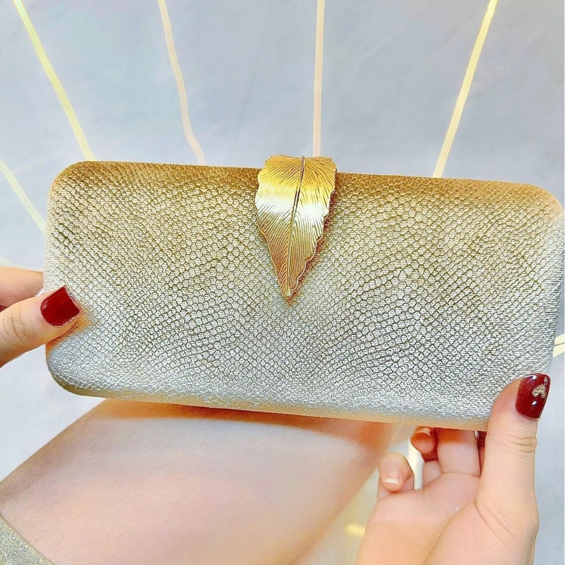 Velvet Evening Clutch Bag Bridal Banquet Purse Gold - Image 2