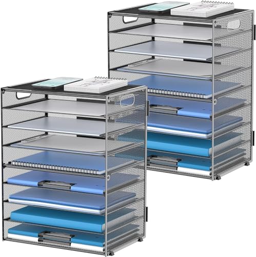 DALTACK 9Tier Paper Letter Tray Desk Organizer with Handles Mesh File Holder Organization Paper Sorter Desk Organizer for Office Home School Black 2 Pack