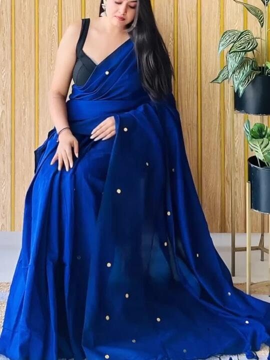 SGF11 Women's Cotton Soft Silk Mirror Work Saree With Unstitched Blouse Piece (Royal Blue) - Image 5