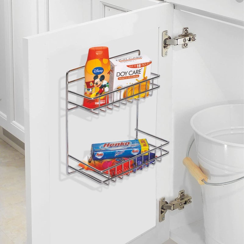 KEEPWELL Stainless steel Kitchen bathroom Detergent Rack Detergent Holder Wall mouted Detergent Rack Door Mounted 2 Tier Bathroom Rack Silver - Image 4