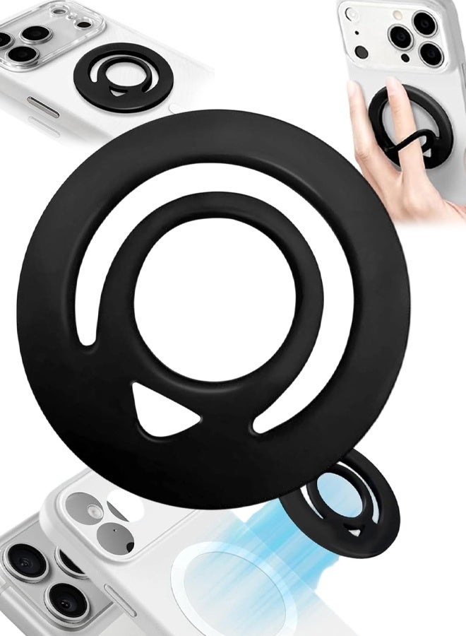 Black Double Sided Magnetic Silicone Phone Ring Grip MagSafe Phone Case Accessory - Image 1