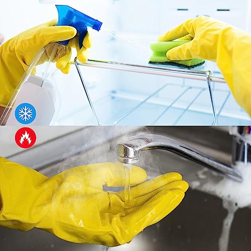 Disfore Rubber Cleaning-Dishwashing Gloves Kitchen-Dish - Thicken Kitchen Gloves for Washing Dishes，Reusable Rubber Glove for Dishwashing，2 Pairs Yellow Beige Medium - Image 5