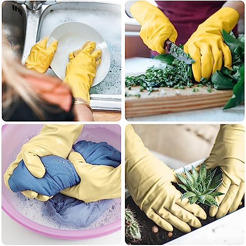 Disfore Rubber Cleaning-Dishwashing Gloves Kitchen-Dish - Thicken Kitchen Gloves for Washing Dishes，Reusable Rubber Glove for Dishwashing，2 Pairs Yellow Beige Medium - Image 2