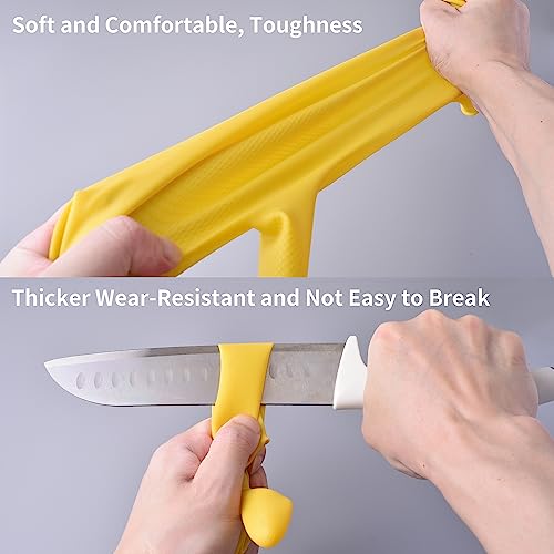 Disfore Rubber Cleaning-Dishwashing Gloves Kitchen-Dish - Thicken Kitchen Gloves for Washing Dishes，Reusable Rubber Glove for Dishwashing，2 Pairs Yellow Beige Medium - Image 4