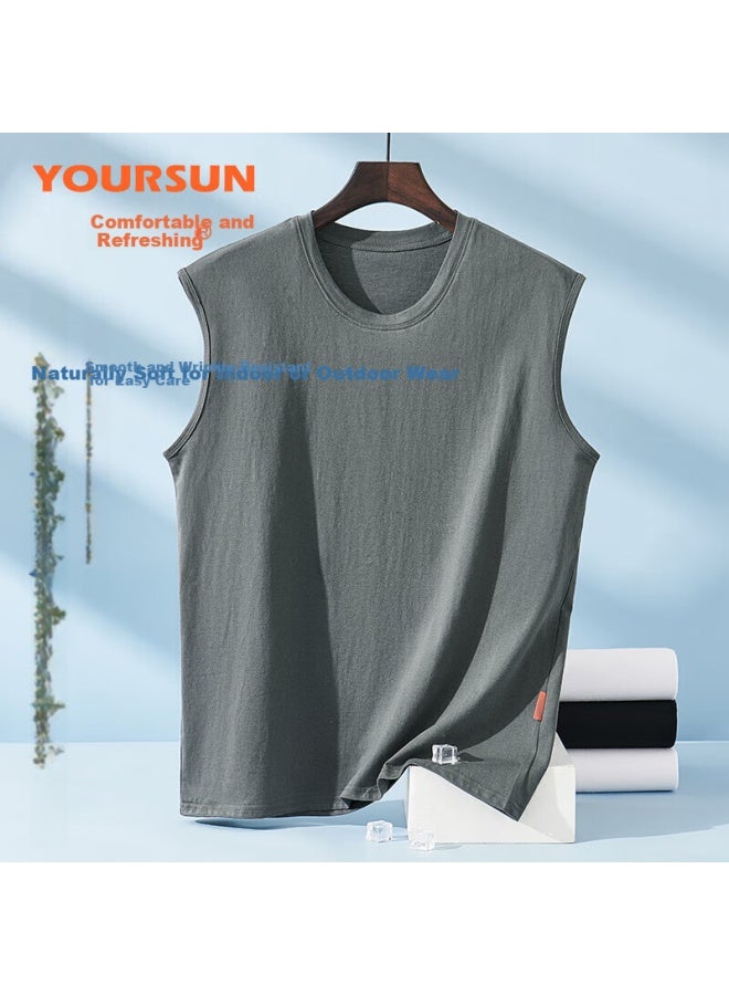 Your Sun Cool And Comfortable 100% Cotton Men's Tank Top Summer Thin Round Neck Sleeveless Undershirt Wide Shoulder T-shirt Pack Of 2 - Image 4