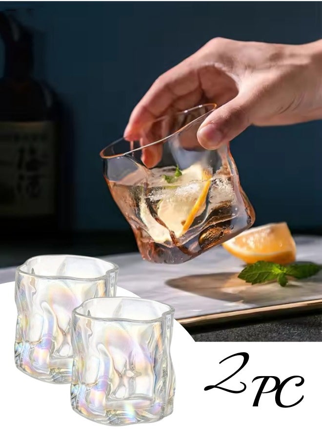Generic 2 Pcs Thick Twisted Tumbler Glass,Elegant Irregular Glass Cups,Creative Glass Beer Glass,Crystal Old Fashioned Glasses For Cool Water,Milk,Coffee,Whiskeyfor Home, Bar, And Parties(Colorful)  - Image 1