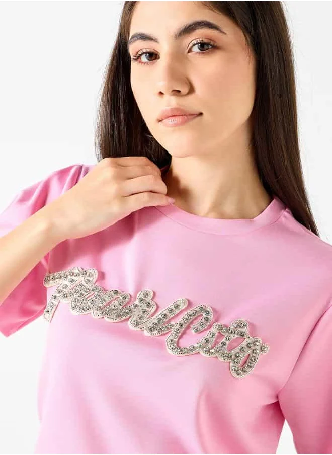 2Xtremz 2Xtremz Embellished T-shirt with Crew Neck and Short Sleeves