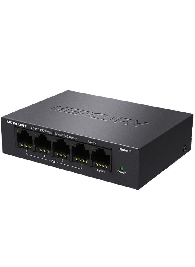 Mercury 5-port 100mbps 4-port Poe Switch, Home Surveillance Network Hub Splitter Ms05cp - Image 1