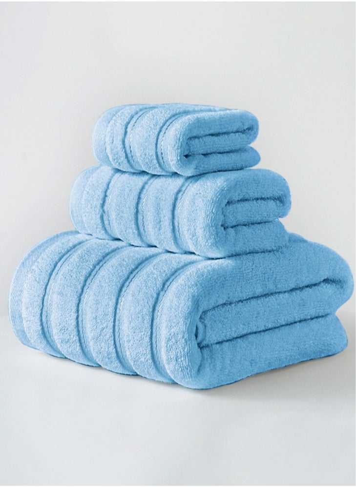 Bukela 3 Pcs Luxury Bath Towels Set, Combed Cotton Bathroom Towels, Lint Free Soft Absorbent, 1* Bath Towel, 1* Hand Towel, 1* Face Towel(Sky Blue)  - Image 1