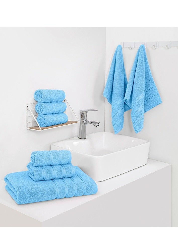 Bukela 3 Pcs Luxury Bath Towels Set, Combed Cotton Bathroom Towels, Lint Free Soft Absorbent, 1* Bath Towel, 1* Hand Towel, 1* Face Towel(Sky Blue)  - Image 2