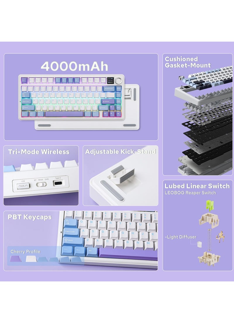 AULA F75 MAX Wireless Mechanical Keyboard with TFT Screen and Knob, Gasket Gaming Keyboard in 75% Layout, Hot Swappable, RGB Backlight, for PC/Mac/Linux - Image 2