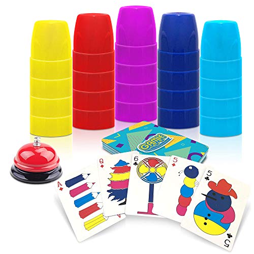 Gamie Stacking Cups Game with 54 Challenges 20 Stacking Cups Bell and Instruction Sheet Educational Color and Shape Matching Game Classic Quick Stacks Set for Boys Girls Teens Adults - Image 1