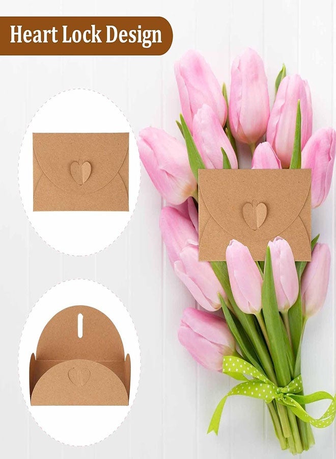 20 قطعة من الأظرف الصغيرة، أظرف من ورق الكرافت مقاس 10 × 6 سم مع إغلاق على شكل قلب، أظرف بطاقات هدايا مع بطاقات فارغة، حبال من القنب وأقلام لبطاقات المعايدة، بطاقات هدايا، دعوات حفلات، بطاقات شكر DIY - Image 3