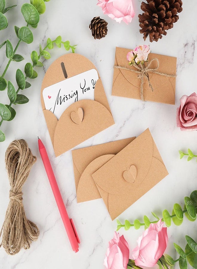 20 قطعة من الأظرف الصغيرة، أظرف من ورق الكرافت مقاس 10 × 6 سم مع إغلاق على شكل قلب، أظرف بطاقات هدايا مع بطاقات فارغة، حبال من القنب وأقلام لبطاقات المعايدة، بطاقات هدايا، دعوات حفلات، بطاقات شكر DIY - Image 4