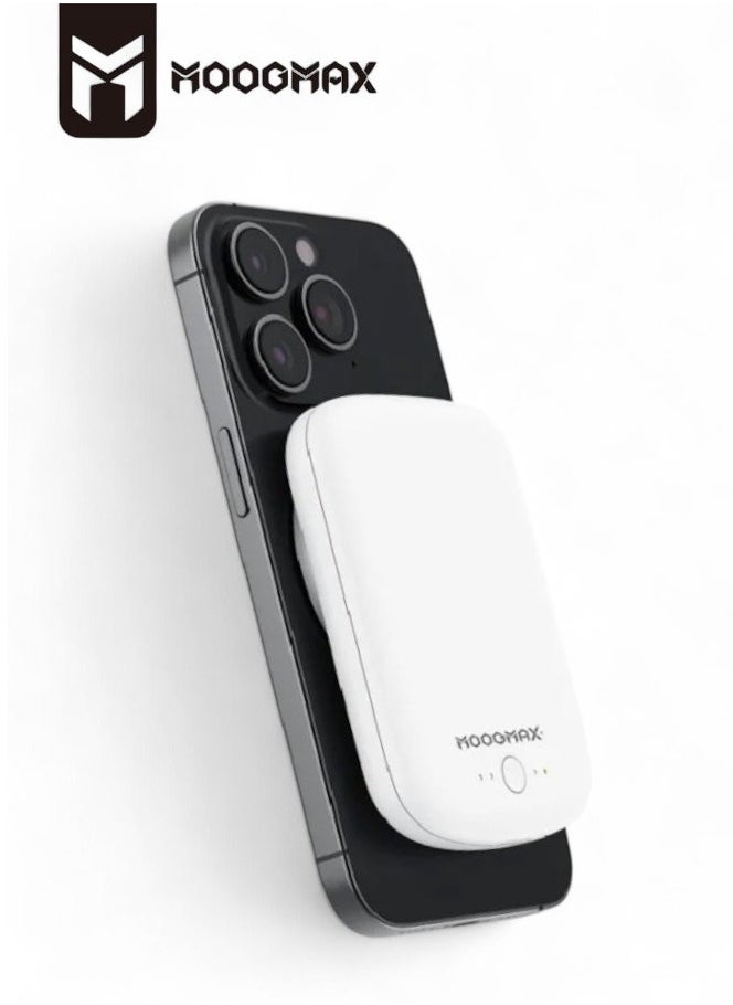 Verma magnetic power bank wireless power bank with 5000mAh capacity ultra compact size Max brand supports fast charging compatible with Apple Samsung Huawei and Xiaomi devices suitable only for phones that support wireless charging white portable charger type C charger wireless charger wireless power bank mini power bank powerful power bank power bank joy wireless charger for watch power bank for smartwatch wireless charger for earbuds earbud power bank