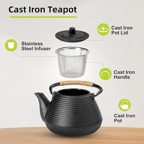 suyika Japanese Tetsubin Tea Kettle Cast Iron Teapot with Stainless Steel Infuser 30 oz/900 ml - Image 2