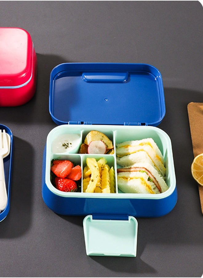 Occuwzz - Bento Box - 3-Compartment Lunch Box with Spoon and Fork, Portable and Large Capacity Suitable for Adults and Children (Blue) - Image 1