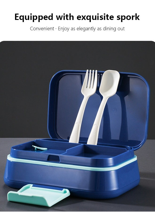 Occuwzz Bento Box - 3-Compartment Lunch Box with Spoon and Fork, Portable and Large Capacity Suitable for Adults and Children (Blue)  - Image 3