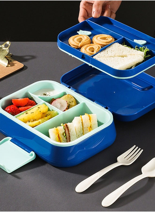 Occuwzz Bento Box - 3-Compartment Lunch Box with Spoon and Fork, Portable and Large Capacity Suitable for Adults and Children (Blue)  - Image 1