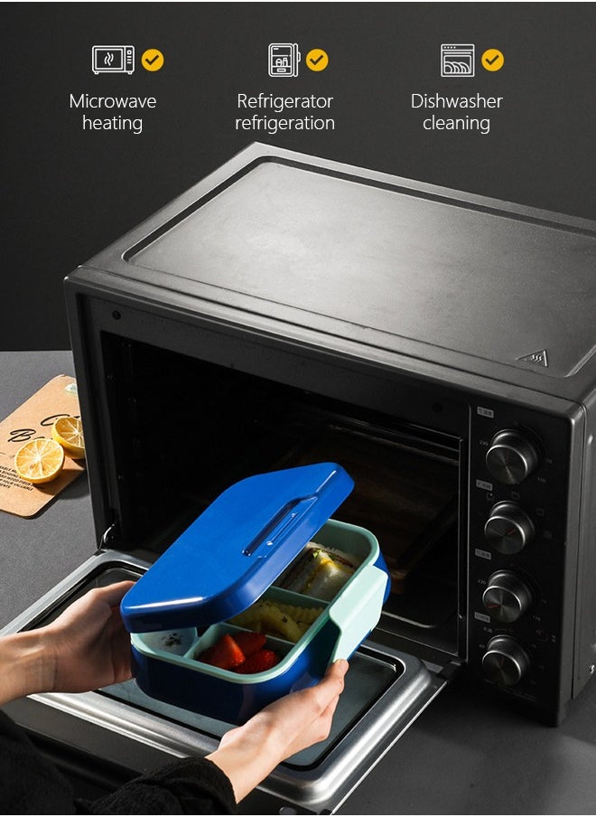 Occuwzz Bento Box - 3-Compartment Lunch Box with Spoon and Fork, Portable and Large Capacity Suitable for Adults and Children (Blue)  - Image 2
