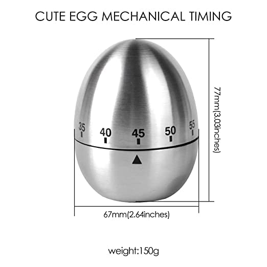 ATETO Mart Egg Kitchen Timer Cute Manual Stainless Steel Metal Mechanical Visual Countdown Cooking Timer with Loud Alarm for Kitchen Cooking Baking Sports Kids - Image 4