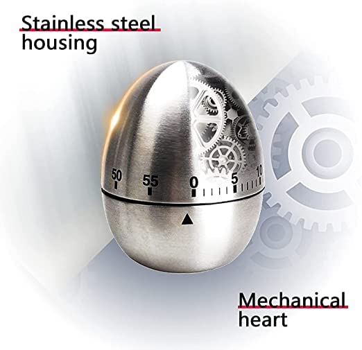 ATETO Mart Egg Kitchen Timer Cute Manual Stainless Steel Metal Mechanical Visual Countdown Cooking Timer with Loud Alarm for Kitchen Cooking Baking Sports Kids - Image 3