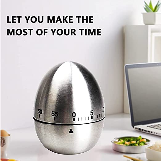 ATETO Mart Egg Kitchen Timer Cute Manual Stainless Steel Metal Mechanical Visual Countdown Cooking Timer with Loud Alarm for Kitchen Cooking Baking Sports Kids - Image 2