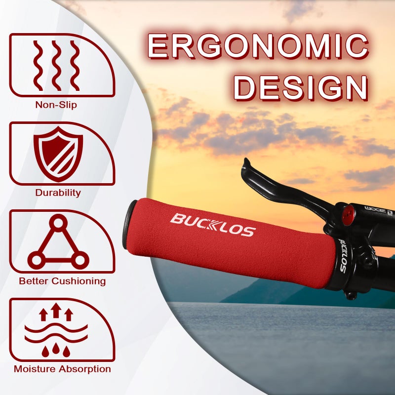 BUCKLOS Single Lock on Bike Handlebar Grips - Bicycle Foam Sponge Handle Bar Anti-Slip Comfortable Shock-Absorbing Mountain Bike Grips for MTB, BMX, Scooter, Beach Cruiser, Folding Bike - Image 3