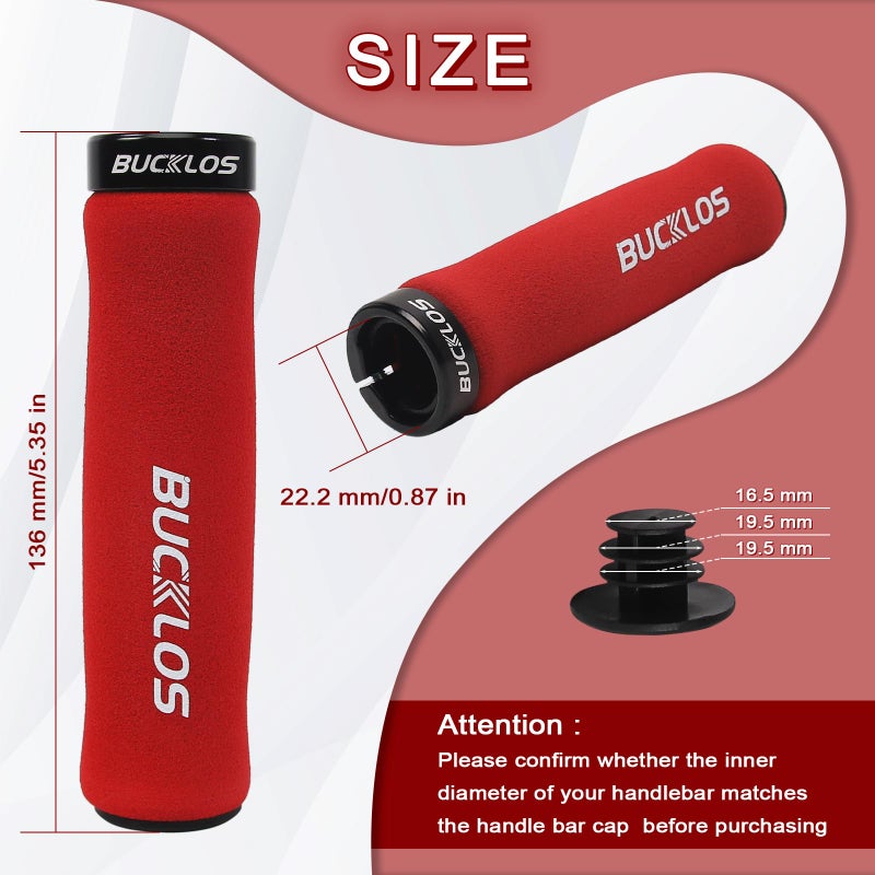 BUCKLOS Single Lock on Bike Handlebar Grips - Bicycle Foam Sponge Handle Bar Anti-Slip Comfortable Shock-Absorbing Mountain Bike Grips for MTB, BMX, Scooter, Beach Cruiser, Folding Bike - Image 2
