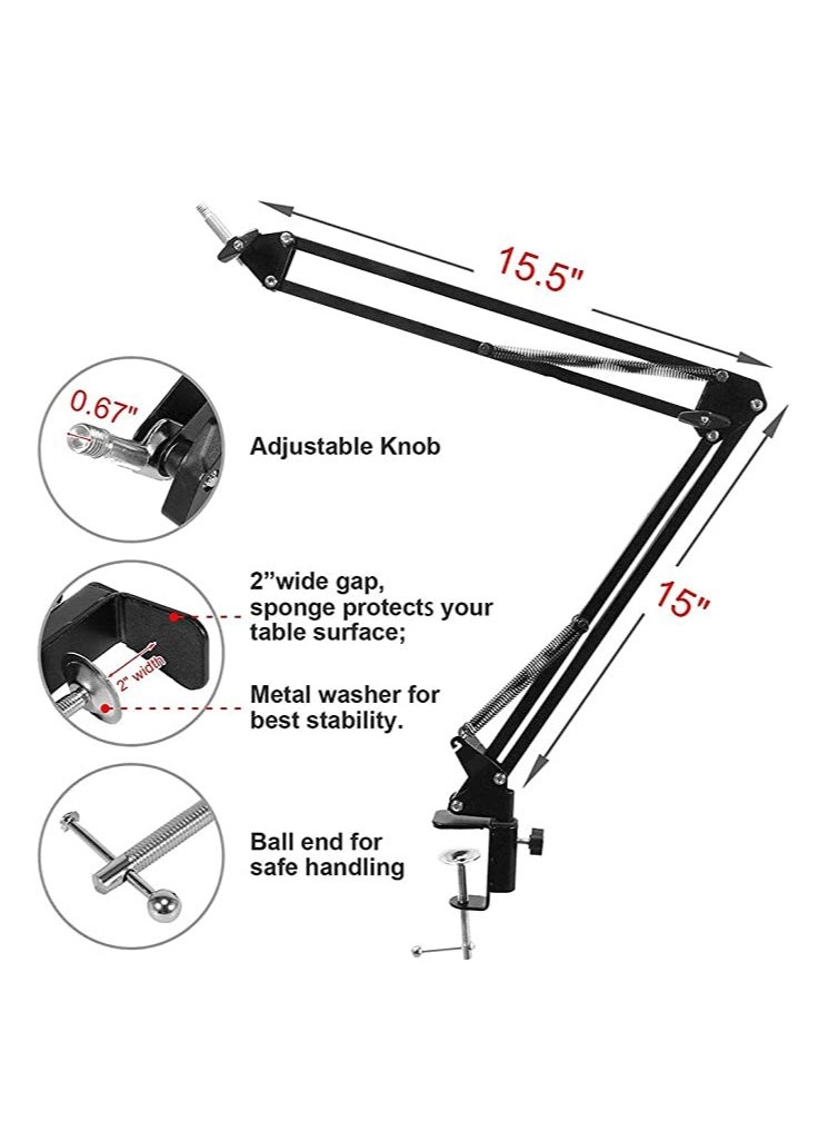 Remson Remson Microphone Condenser Studio Set Microphone Condenser Kit with Adjustable Microphone Suspension Scissor Arm Shock mount And Double-Layer Pop Filter For Recording and Broadcasting (Silver/Blue)  - Image 4
