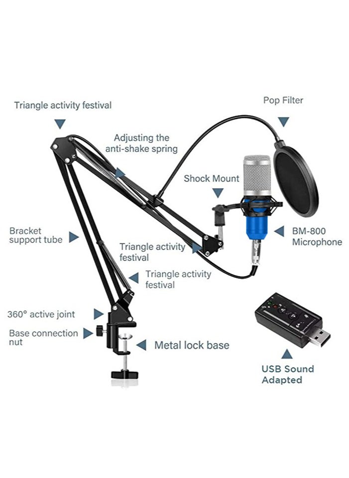 Remson Remson Microphone Condenser Studio Set Microphone Condenser Kit with Adjustable Microphone Suspension Scissor Arm Shock mount And Double-Layer Pop Filter For Recording and Broadcasting (Silver/Blue)  - Image 5