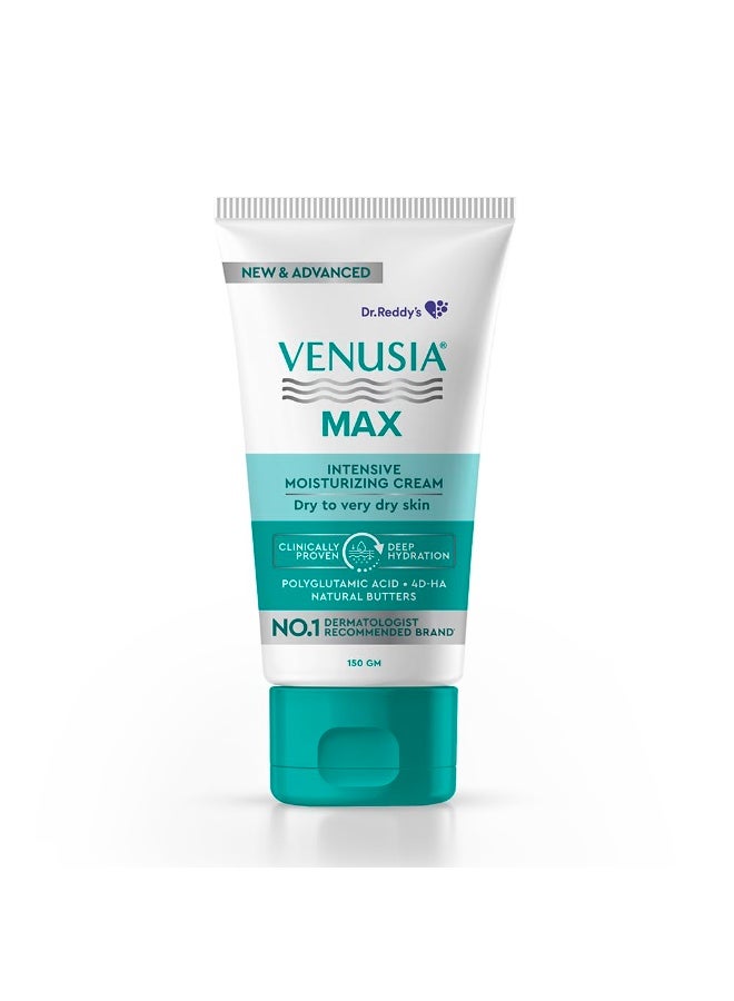 VENUSIA Dr. Reddy's Venusia Max Intensive Moisturizing Cream | Enriched with 4D Hyaluronic Acid & Polyglutamic Acid | Clinically Proven Deep Penetration for Long lasting hydration | For Face & Body | Moisture Lock with Shea, Cocoa, Mango, and Aloe Butter |No.1 Dermatologist Recommended Brand | Dry to Very Dry Skin | 150 g - Image 1