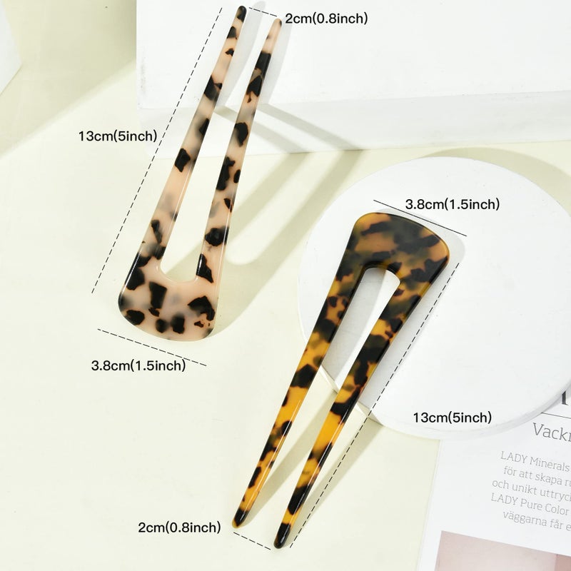 Fsmiling French Hair Pins Tortoise Shell French Hair Forks U Shaped French Pins 2 Prong Hair Sticks Acetate Chignon Pin for Women Hairstyle Accessories 2 Pack - Image 4