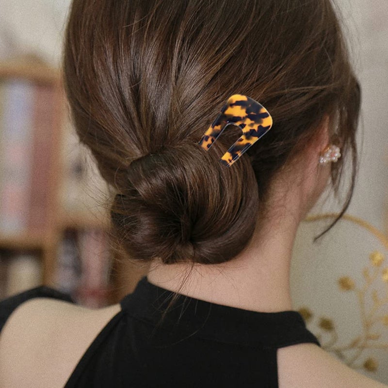 Fsmiling French Hair Pins Tortoise Shell French Hair Forks U Shaped French Pins 2 Prong Hair Sticks Acetate Chignon Pin for Women Hairstyle Accessories 2 Pack - Image 5