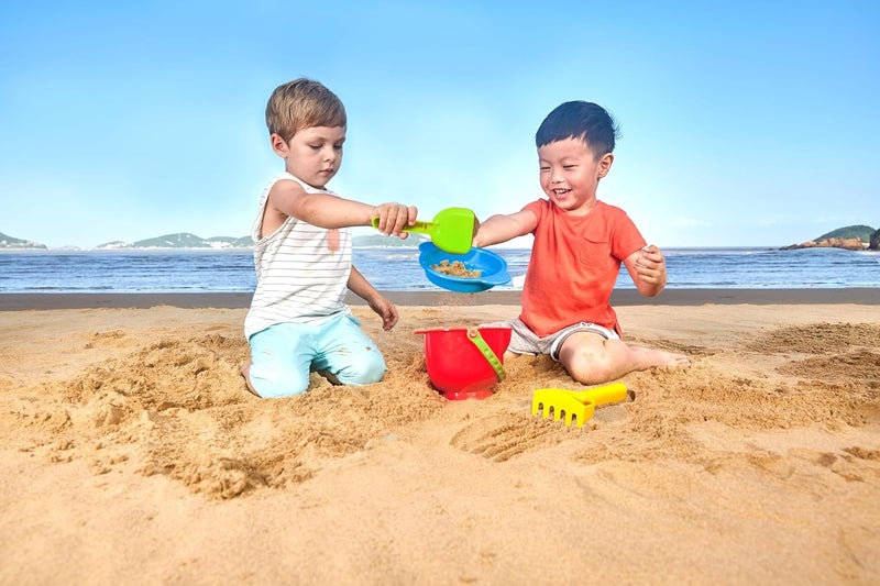 Hape Beach Basics Sand Toy Set Including Bucket Sifter, Rake And Shovel Toys for Kids, 4-Piece Set of Beach and Sand Toys for Toddlers, Multicolor, Ages 18 Months and Up - Image 3