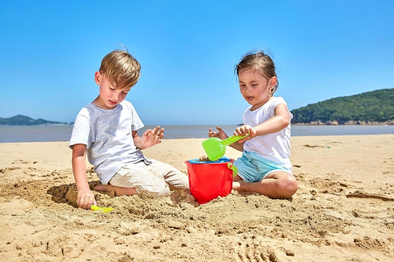 Hape Beach Basics Sand Toy Set Including Bucket Sifter, Rake And Shovel Toys for Kids, 4-Piece Set of Beach and Sand Toys for Toddlers, Multicolor, Ages 18 Months and Up - Image 4