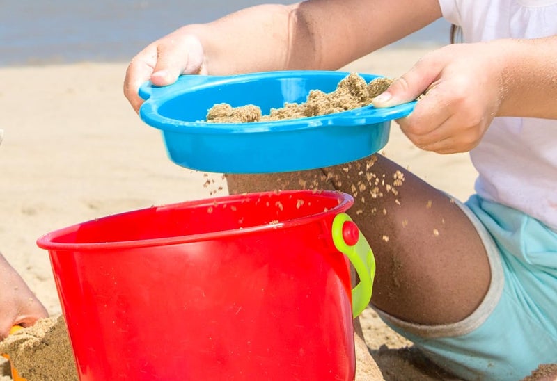 Hape Beach Basics Sand Toy Set Including Bucket Sifter, Rake And Shovel Toys for Kids, 4-Piece Set of Beach and Sand Toys for Toddlers, Multicolor, Ages 18 Months and Up - Image 5